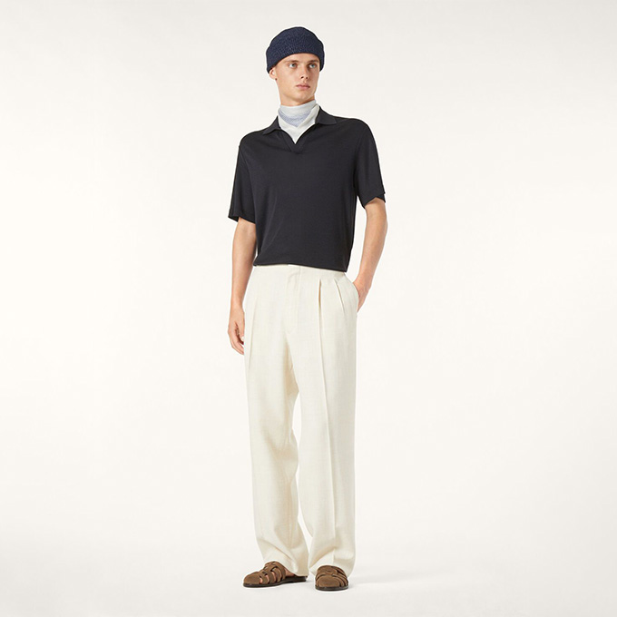 loro piana open collar cotton silk short‑sleeve polo shirt
